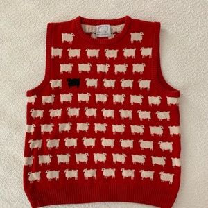 Iconic Warm & Wonderful X Rowing Blazers Sheep Sweater Vest in Diana Red, XL.